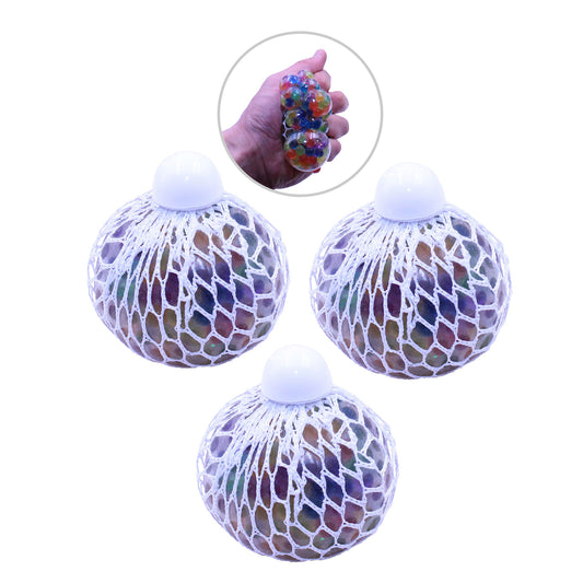 3 x Squishy Stress Balls in Mesh Filled with Mini Jelly Balls