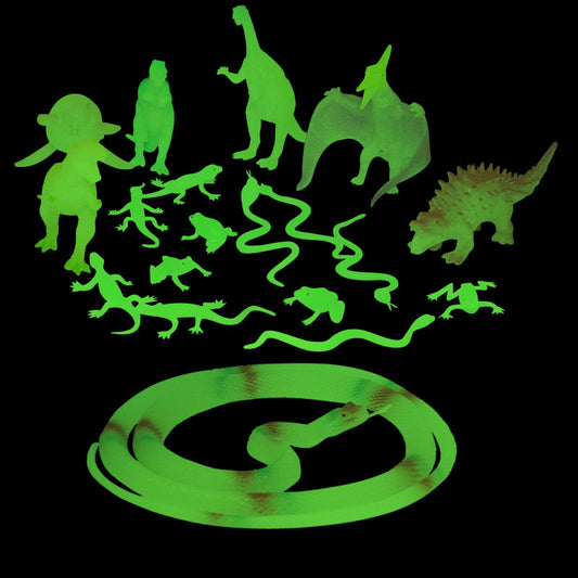 Glow In Dark Toy Set 19 Dinosaur and Reptile Figures