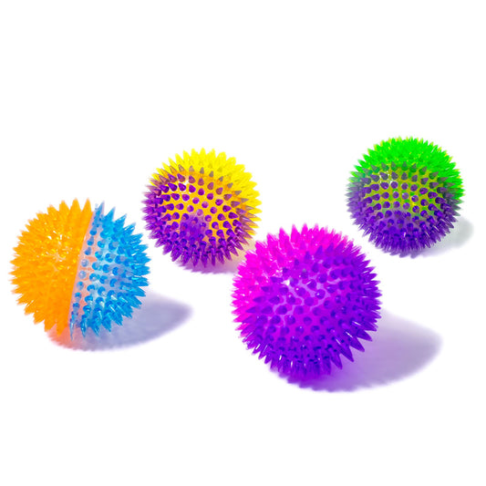 4 x Sensory Flashing Light Up Balls Spiky Squishy Stress Relief Toys – 10cm